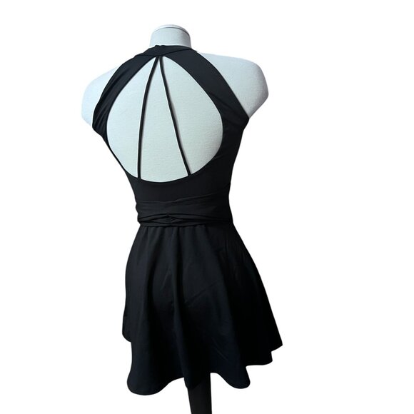 Halara 2 Piece High Cut Out Neck Double Strap Back Active Dress Sz Small Black - Picture 11 of 16
